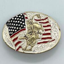 Montana Silversmiths Cowboy Bull Riding American Flag Belt Buckle for sale  Cedar Rapids