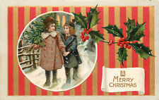 Papel de parede cartão postal em relevo vinheta crianças feliz Natal listras vermelhas e douradas comprar usado  Enviando para Brazil