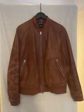 mens tan leather bomber jacket for sale  CARDIFF