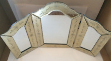 Venetian Style Etched Glass Trifold Vanity Mirror~USED~15" Gold Tone Unbranded for sale  Shipping to South Africa