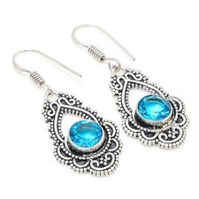 Swiss Blue Topaz Gemstone 925 Sterling Silver Jewelry Earring 1.65 " y742 for sale  Shipping to South Africa