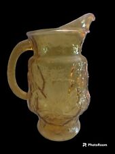Vintage Amber Glass Pitcher 60's 70's Rain Flower for sale  Shipping to South Africa