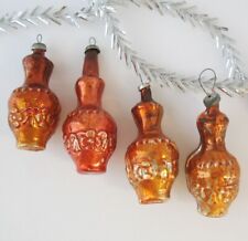 Set 4 VASE Vintage XMAS Decor CHRISTMAS Russian Glass Orange Gold Ornament USSR_ for sale  Shipping to South Africa