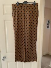 zara women polka dot high waisted palazzo brown trousers pants, size L, used for sale  ENFIELD