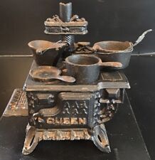 Unusual Vintage Queen Miniature Cast Iron Stove & Pans Travelling Salesman Item, used for sale  Shipping to South Africa