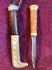 VINTAGE OLD HANDFORGED SAMI KNIFE w HORN /BONE / BIRCH HANDLE & SHEATH SWEDEN, used for sale  Shipping to South Africa