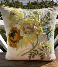 Travesseiro decorativo vintage Crewel bordado flor linho com zíper comprar usado  Enviando para Brazil