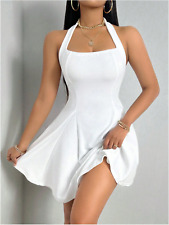Vestido branco SXY sólido gola alta sem costas linha A tamanho XS S M G, usado comprar usado  Enviando para Brazil