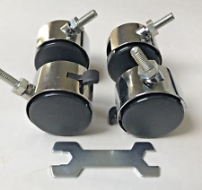 Set 4 Floor Safe Chrome Hooded 2" Twin Wheel Casters 1" Threaded Stem 2 Locking for sale  Shipping to South Africa