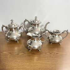 Antique Forbes Silver Co Vintage Tea Set 4-Piece Silverplate #962 Ornate Etched, used for sale  Shipping to South Africa