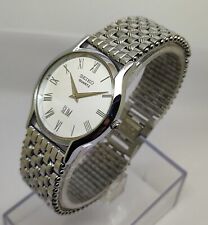 Reloj Pulsera Seiko Delgado Cuarzo BLANCO CARA ROMANA BANDA PLATEADA HECHO EN JAPÓN Hombre segunda mano  Embacar hacia Argentina