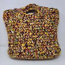 Usado, Bolsa tote de mão feita à mão grande de crochê robusta malha preta amarela anos 70 retrô Grannycore comprar usado  Enviando para Brazil
