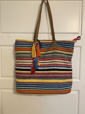 Bolsa tote listrada arco-íris multicolorida ombro borla boho festival mistura de algodão comprar usado  Enviando para Brazil