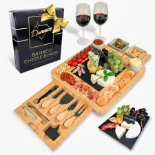 Bamboo Cheese Board and blade Set Ceramic Bowls Wine Opener - 100% Organic Wood , used for sale  Shipping to South Africa