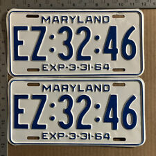 1964 Maryland license plate pair EZ 3246 YOM DMV 64 Chevy Impala EAZY 13034, used for sale  Shipping to South Africa