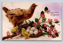 Cartão postal RPPC Happy Easter Joyeuses Pâques Rhode Island Red Hen & Chicks 1926 comprar usado  Enviando para Brazil