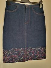 kaizen Denim Skirt size 12 denim blue cotton  Embroaded Hemline W30 Bx21, used for sale  Shipping to South Africa
