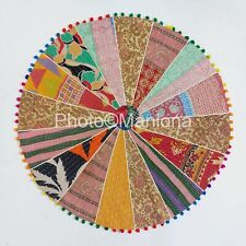 Alfombra de puerta india/Kantha Roundies decorativa/patchwork redonda pompones/yoga, usado segunda mano  Embacar hacia Argentina
