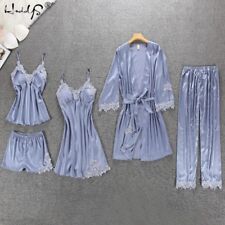 Pijama Feminino 5 Peças Roupa de Dormir Cetim Pijama Seda Home Wear Bordado Sleep Pj, usado comprar usado  Enviando para Brazil