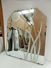 VINTAGE ART DECO ETCHED BULLRUSH REEDS BUTTERFLY SUN GLASS WALL MIRROR  for sale  Shipping to Canada
