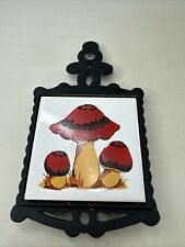 Used, Vintage Mushroom Trivet Ceramic Tile Cast Iron Boho Wall Decor Retro Kitchen Red for sale  Shipping to South Africa