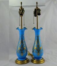 "Par de lámparas de vidrio opalino azul francés del siglo XIX con decoración dorada dorada de 27", usado segunda mano  Embacar hacia Argentina