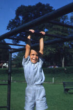 35mm 1950s Slide Red Border Kodachrome Happy Boy Hanging from Monkey Bars, used for sale  Shipping to South Africa