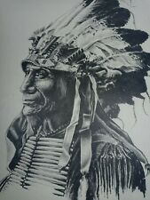 Sioux Chief Broken Arm Native American Indian Headdress B&W Vtg Bob Dale Print for sale  Shipping to South Africa
