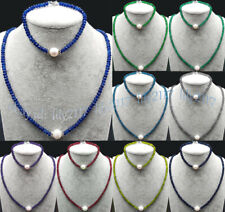 2x4mm Faceted Gemstone Rondelle Beads 8-9mm White Pearl Necklace Bracelet Set for sale  Shipping to South Africa