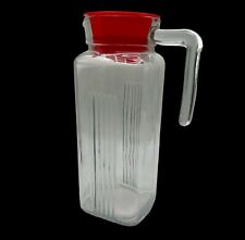 Jarro de vidro Pasabahce geladeira jarro tampa vermelha com nervuras 1 qt art déco retrô comprar usado  Enviando para Brazil