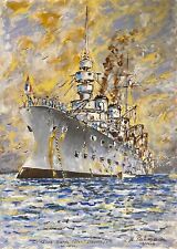 Battleship Bouvine 1899 acrylic on paper by N Palmade 2004 Seyne-sur-Mer Marine, used for sale  Shipping to South Africa