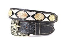 Western Belt Cowboy Leather Black Longhorn Concho Belt Pants 34 Cinto Vaquero  comprar usado  Enviando para Brazil