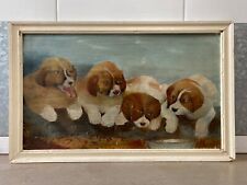 🔥 Antique Old 19th c. Primitive American Folk Art Dog Puppies Oil Painting for sale  Shipping to South Africa