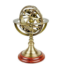 Wooden Base Nautical Gift Globe Zodiac Engraved Brass Armillary Globe Astrolabe for sale  Shipping to South Africa