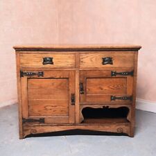 Antique Oak Dresser Base Carved Country Arts & Crafts Cabinet Cupboard for sale  Shipping to South Africa