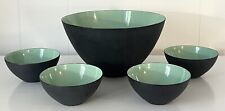 MID CENTURY KRENIT DENMARK BOWL SET BERRY/SALAD (5) BLACK MINT GREEN ENAMEL for sale  Shipping to South Africa