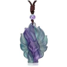 Natural Fluorite Healing Crystal Carved Nine-tailed Fox Stone Pendant Necklace, used for sale  Shipping to South Africa