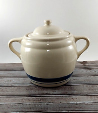 Vtg Roseville Friendship Pottery Bean Crock Pot / Cookie Jar 3 Qt. Blue Stripe for sale  Shipping to South Africa