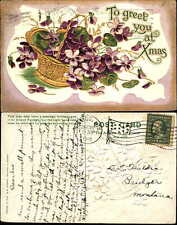 To Greet You at Christmas cesta de violetas Antigo WI 1911 to FOULKES Bridger perfeito estado comprar usado  Enviando para Brazil