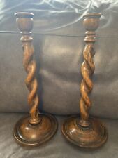 pair wooden barleytwist candlesticks for sale  WHITEHAVEN