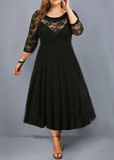 Woman Dress Plus Size Lace Stitching Black Formal Dress 3/4 Sleeves Evening Dres for sale  Shipping to South Africa