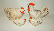 Vintage Japan Orange Black Chickens - Creamer Covered Sugar Salt Pepper Shakers for sale  Shipping to South Africa