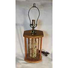 Don Ward Smoked Glass Oak Wood Brass Table Lamp 3-Way 3 Bulb 20" x 8", used for sale  Shipping to South Africa