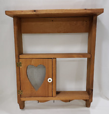 Vintage Handmade Wall Shelf Solid Wood 3 Tier 1980s Heart Cutout Door Farmhouse, used for sale  Shipping to South Africa