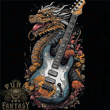 Camiseta masculina fantasia música rock dragão e guitarra 100% algodão comprar usado  Enviando para Brazil