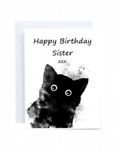 Tarjeta de hermana feliz cumpleaños, hermana, tarjeta de gato negro Peeking, tarjeta de 5x7 pulgadas, regalo segunda mano  Embacar hacia Argentina