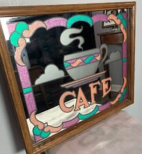 Vintage Cafe Mirror Faux Stained Glass Sign / Coffee Bar Art - 80's 90's 10 X 6 for sale  Shipping to South Africa