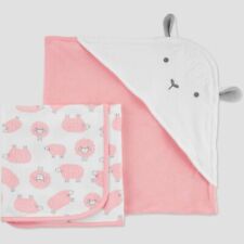 Carter's Baby Girls 2pc Coral/White Sheep Print Hooded Towel & Bath Towel Set, used for sale  Shipping to South Africa