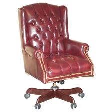 SILLA DE OFICINA GIRATORIA VINTAGE DE CUERO OXBLOOD ANTIGUA STUD CHESTERFIELD WINGBACK segunda mano  Embacar hacia Argentina