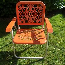 Vintage 60s plegable silla de cubierta de plástico de aluminio naranja recargado Jardín baveystock, usado segunda mano  Embacar hacia Spain